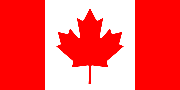 Bandeira do Canadá com folha de bordo vermelha centralizada e fundo dividido em branco e vermelho