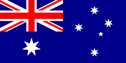 Bandeira da Austrália com Union Jack no canto superior esquerdo e estrelas brancas representando a constelação do Cruzeiro do Sul em fundo azul