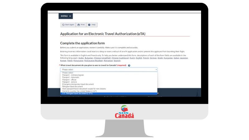 Qual documento de viagem você planeja usar para viajar para o Canadá?
 Qual documento de viagem você planeja usar para viajar para o Canadá?