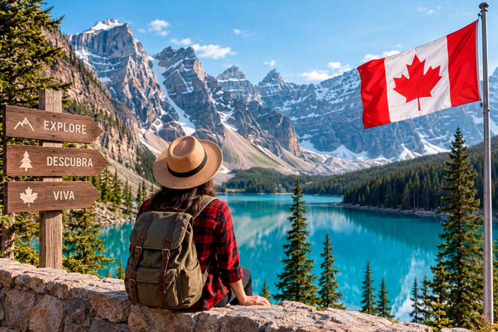 Viagem ao Canadá com bandeira